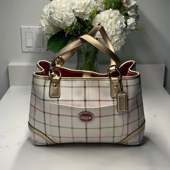 Coach Handbags - Coach Peyton Tattersall Plaid Rainbow White Shoulder/Tote Bag